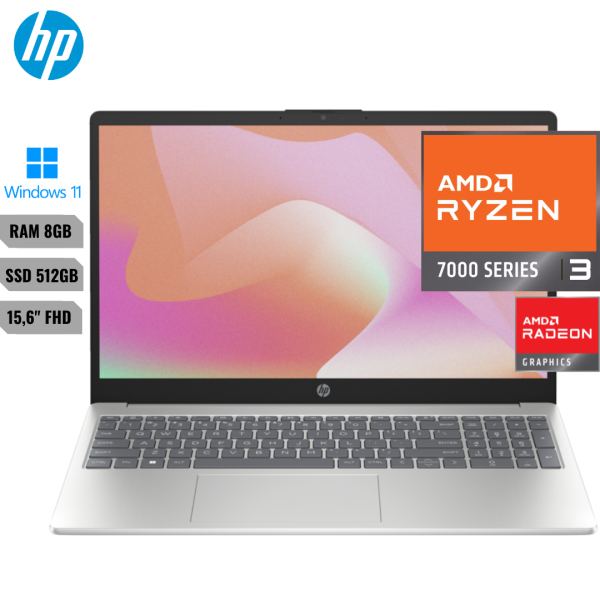 COMPUTADOR PORTATIL HP 15FC0004LA RYZEN 3 7320U RAM 8GB SSD512GB WINDOWS 11 HOME 15.6" ESPAÑOLBLUE