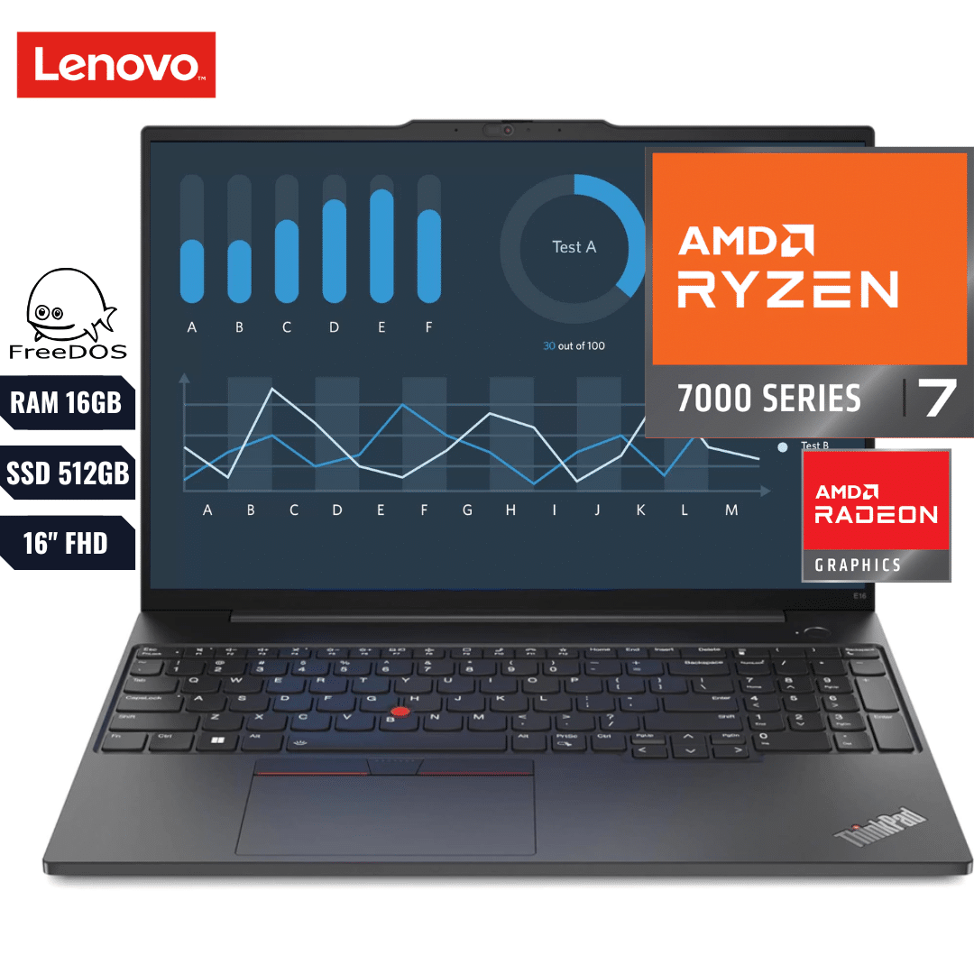 COMPUTADOR PORTATIL LENOVO THINKPAD E16 GEN 1 AMD RYZEN 7 7730U (7TH) (13VA EN INTEL) RAM 16GB DDR4 512GB SSD 16″ FHD+ (1920×1200) AMD RADEON GRAPHICS WEBCAM BLUETOOTH FREEDOS COLOR BLACK (ADAPTADOR EU) –