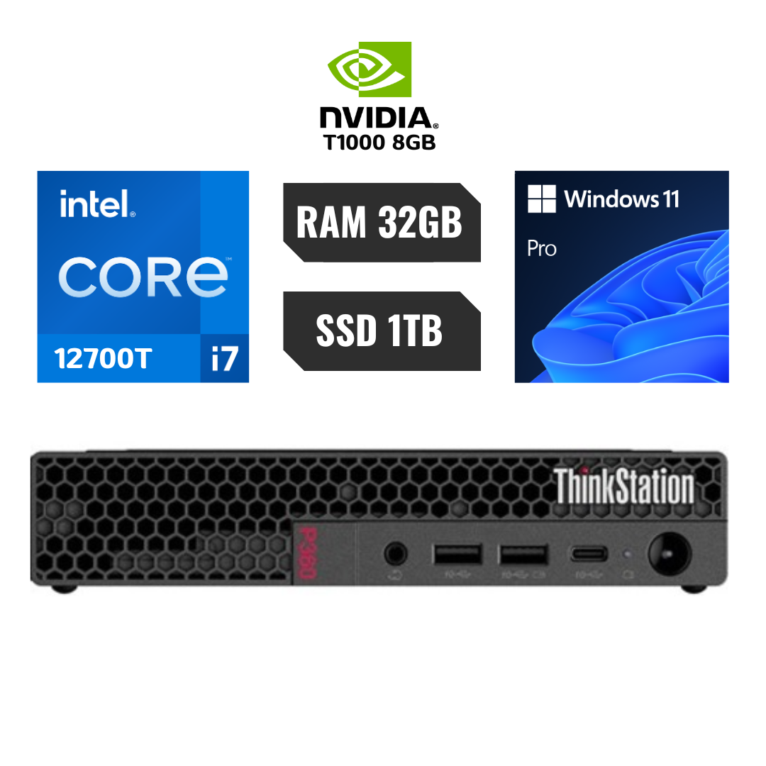 DESKTOP LENOVO THINKSTATION P360 TINY WORKSTATION INTEL CORE I7 12700T (12VA) RAM 32GB SSD 1 TB (1000GB) NVIDIA T1000 8GB (8192MB) WINDOWS 11 PRO ORIGINAÑL