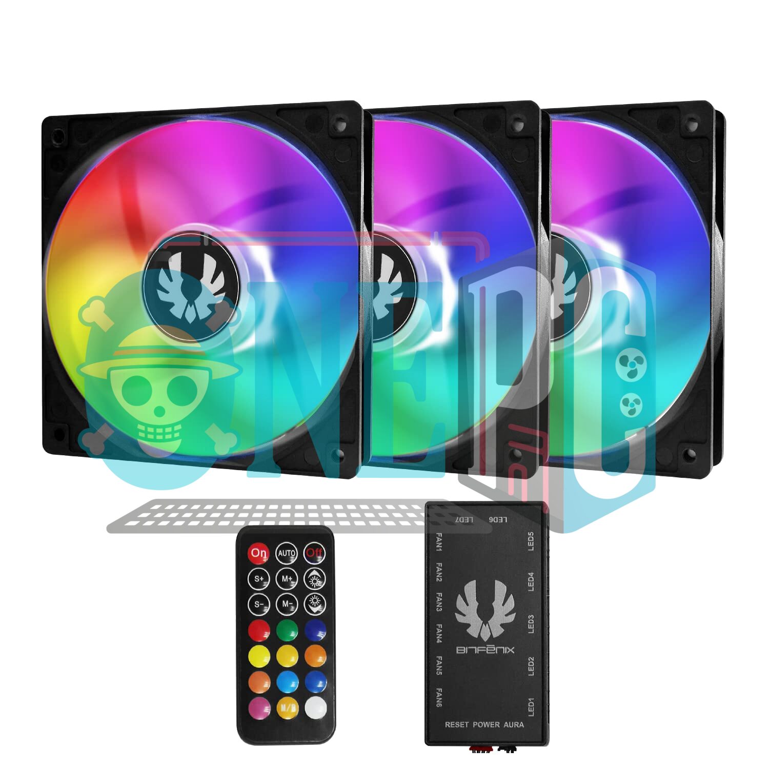 BITFENIX SPECTRE SE - KIT DE VENTILADOR RGB DIRECCIONABLE DE 4.724 IN, COLOR NEGRO CON CONTROLADOR Y MANDO A DISTANCIA