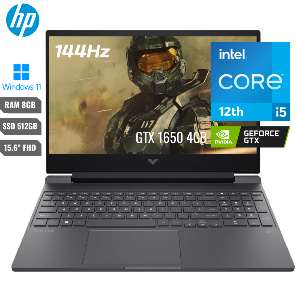 COMPUTADOR PORTATIL HP VICTUS 15-FA0031DX INTEL CORE I5 12450H (12VA) RAM 8GB DDR4 3200 SSD 512 GB*RETROILUMINADO* 15.6" FHD 144HZ *NVIDIA GTX 1650 4GB* WINDOWS 11 ORIGINAL COLOR MATE