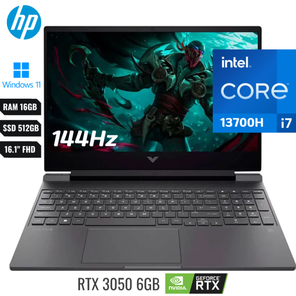 COMPUTADOR PORTATIL HP VICTUS 16T-R000 I7 13700H (13VA) SSD 512GB RAM 16GB 16.1" (1920X1080) 144HZ*NVIDIA RTX 3050 6GB* WINDOWS 11 HOME INGLES - 76S97AV