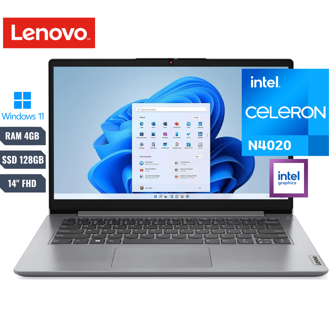 COMPUTADOR PORTATIL LENOVO IDEAPAD 1 14IGL7 CELERON N4020 RAM 4GB SSD 128GB EMMC 14" FHD WINDOWS 11 HOME CLOUD GRAY