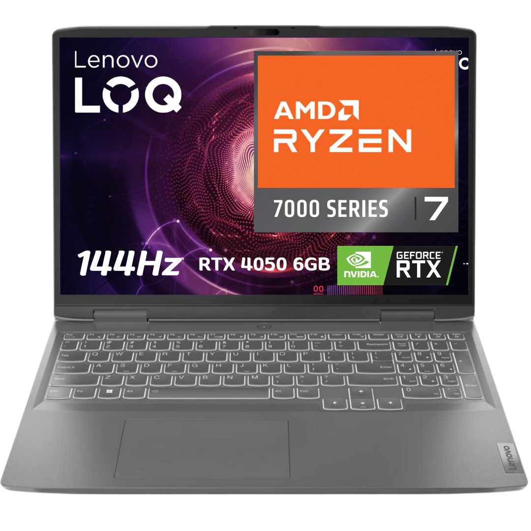 COMPUTADOR PORTATIL LENOVO LEGION LOQ 15APH8 AMD RYZEN 7 7840HS (7TH) (13VA EN INTEL) RAM 8GB DDR5 5600MHZ SSD 512GB 15.6” (1920×1080)144HZ NVIDIA RTX 4050 6GB GDDR6 WI-FI 6 (802.11AX) WINDOWS 11 HOME STORM GREY