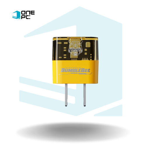 CARGADOR 65W TRANSFORMER 3 SALIDAS (2 USB-C, 1 USB-A) AMARILLO BUMBLEBEE  (INCLUYE CABLE CON INDICADOR)