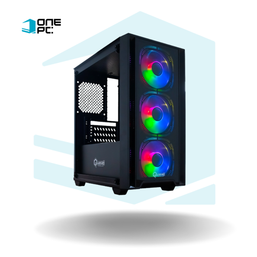 CASE QUASAD MICRO-ATX FULL-SIZE GAMING 0.5MM GLASS SIDE-GLASS 3USB HD-AUD 3VEN-RGB810