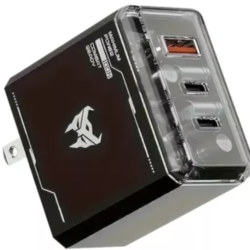 CARGADOR DE 65W TRANSFORMER 3 SALIDAS (2 USB C - 1 USB A) COLOR NEGRO (INCLUYE CABLE CON INDICADOR)