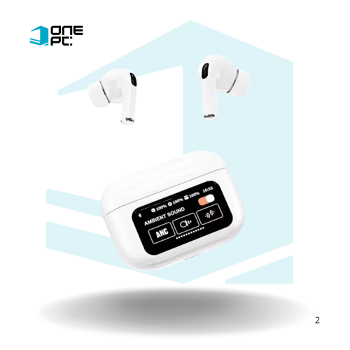 EARPHONE TIPO AIRPODS CON PANTALLA ANC ENC DOUBLE DARK BLANCO