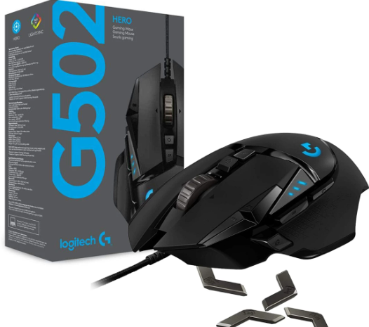 MOUSE LOGITECH GAMING G502 NEGRO HERO 16K G-HUB PESO AJUSTABLE RGB LIGHTSYNC USB ALAMBRICO