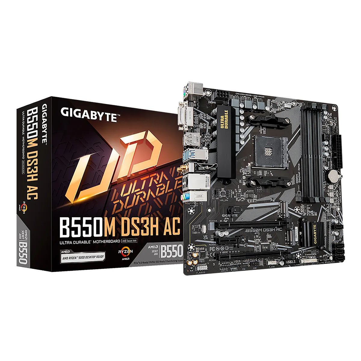 MBO GIGABYTE B550M DS3H AC AMD AM4 RYZEN 4-DDR4 WIFI BT HDMI DVI-D M.2 PCIE MATX