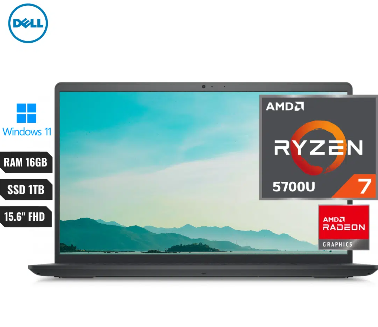 COMPUTADOR PORTATIL DELL INSPIRON 3525 AMD RYZEN 7 5700U (5TH) RAM 16GB SSD 1TB 15.6" FHD (1920X1080) 120HZT WINDOWS 11 HOME  ORIGINAL, TECLADO INGLES