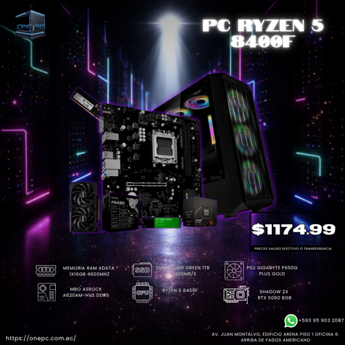 PC GAMER RYZEN 5 8400F - RTX 5060 8GB - 16GB RAM DDR5