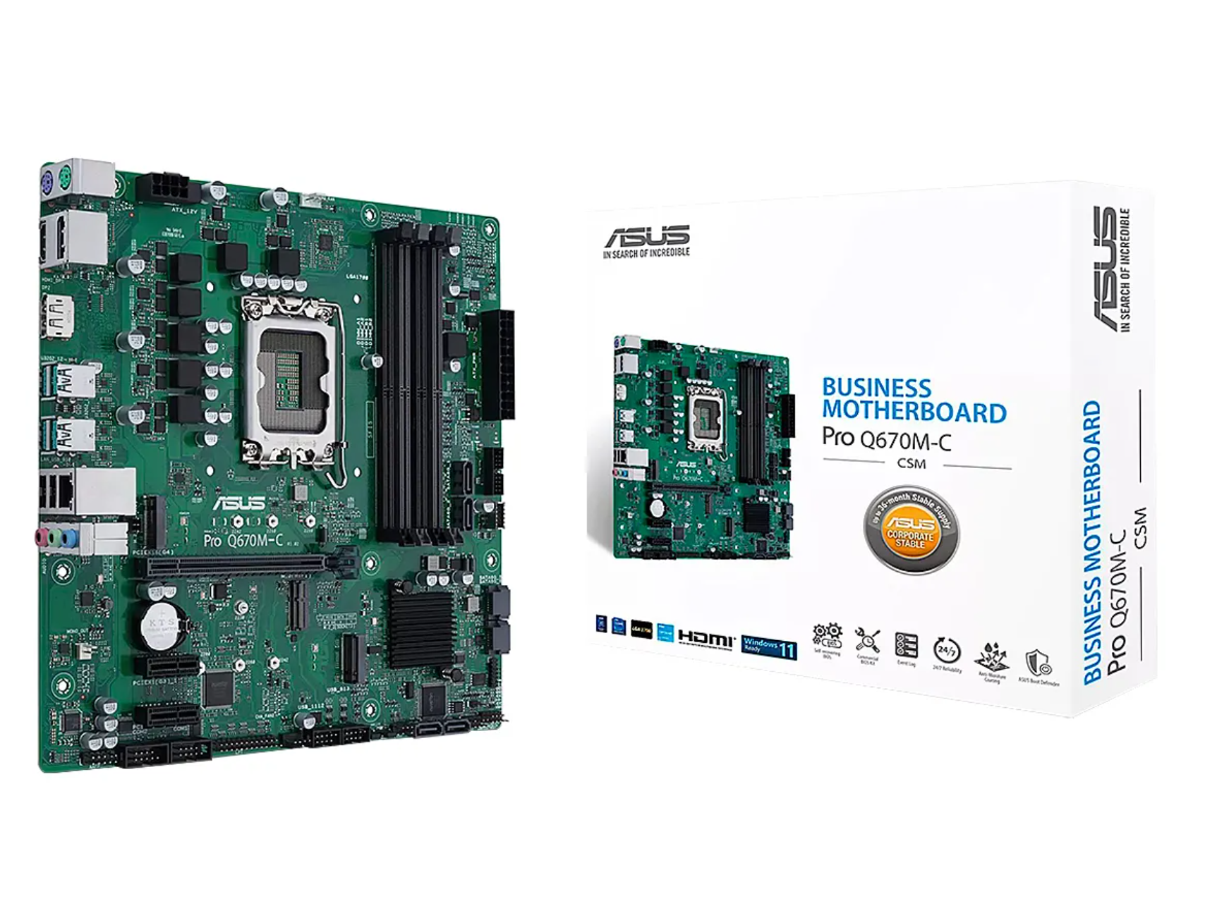 MOTHERBOARD ASUS PRO Q670M-C-CSM 13VA-12VA LGA1700 4DDR5-5600 2DP HDMI 2M.2 6USB PCIE4.0 MATX