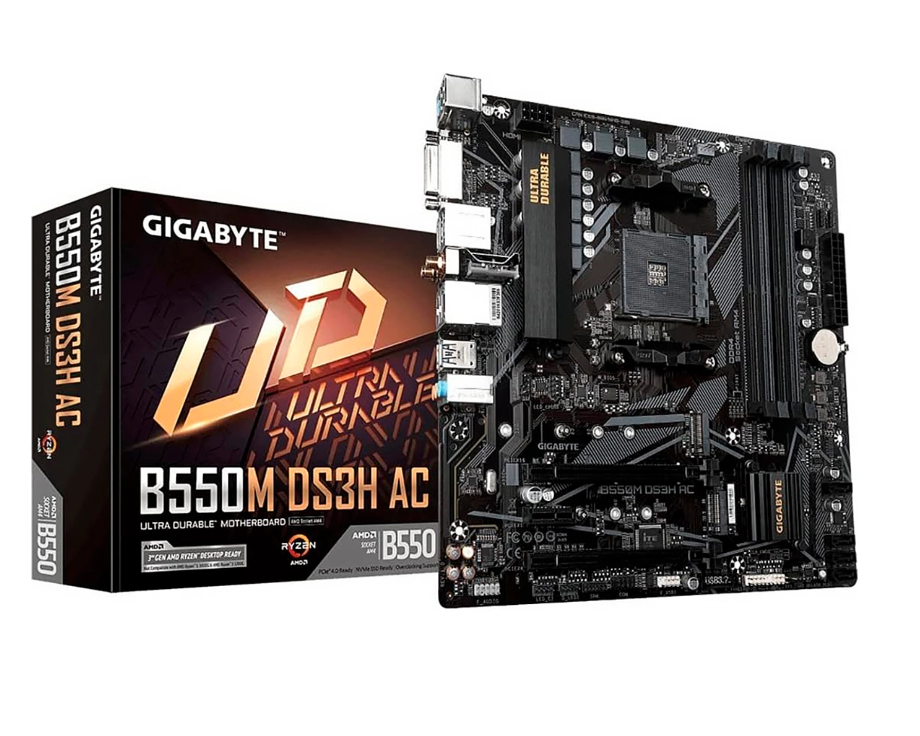 MOTHERBOARD GIGABYTE B550M DS3H AC  AMD AM4 RYZEN 4-DDR4 WIFI BT HDMI DVI-D M.2 PCIE MATX