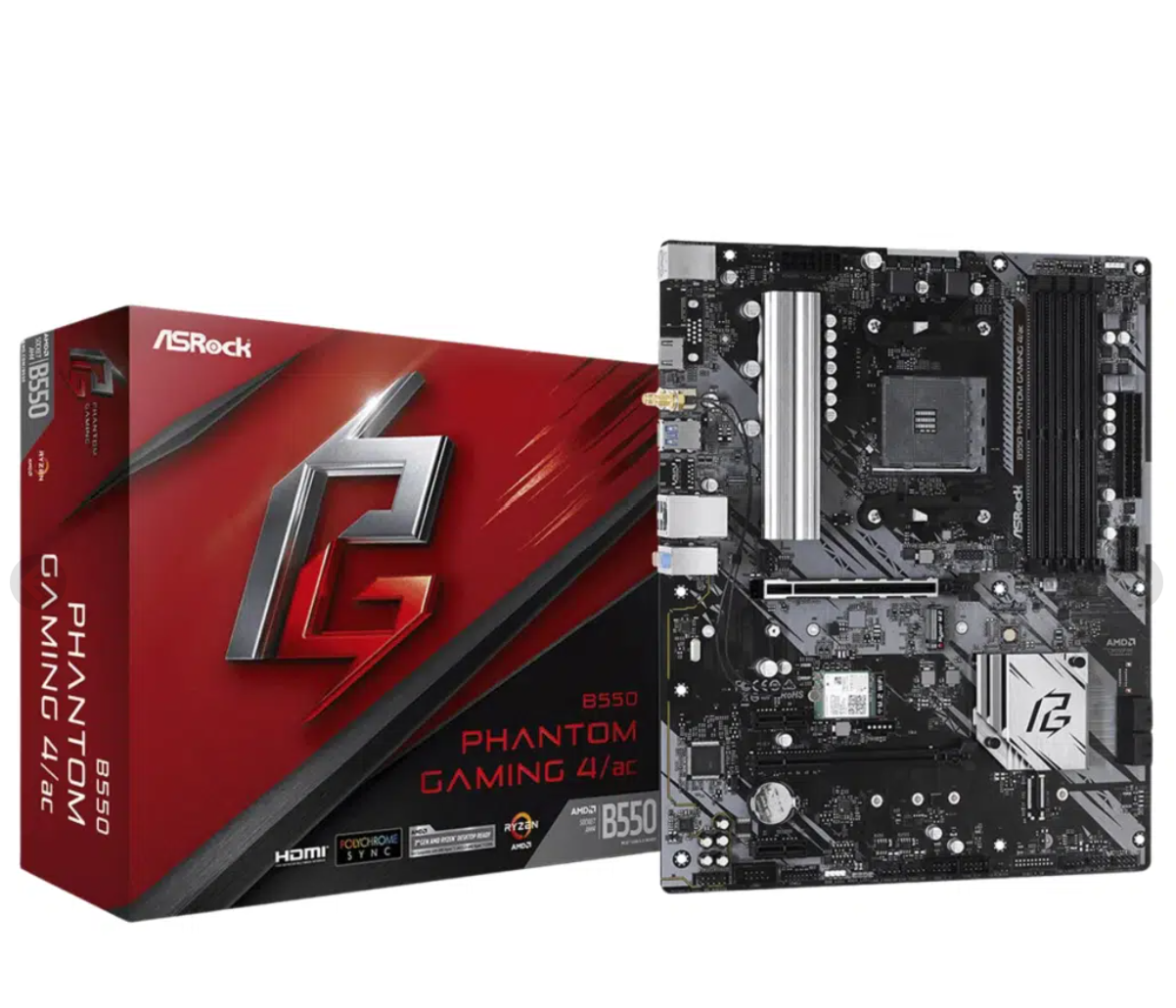 MOTHERBOARD ASROCK B550 PHANTOM GAMING 4/AC AMD AM4 HDMI 4XDDR4 RAM 8USB 4SATA3 PCIE2X16-2X1 M.2 ATX