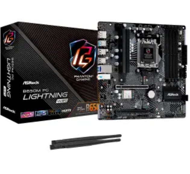 MOTHERBOARD ASROCK B650M PG LIGHTNING AM5 RYZEN 7000 4DDR5 PCIE4.0 HDMI DP 2M.2 8USB3.2 MATX