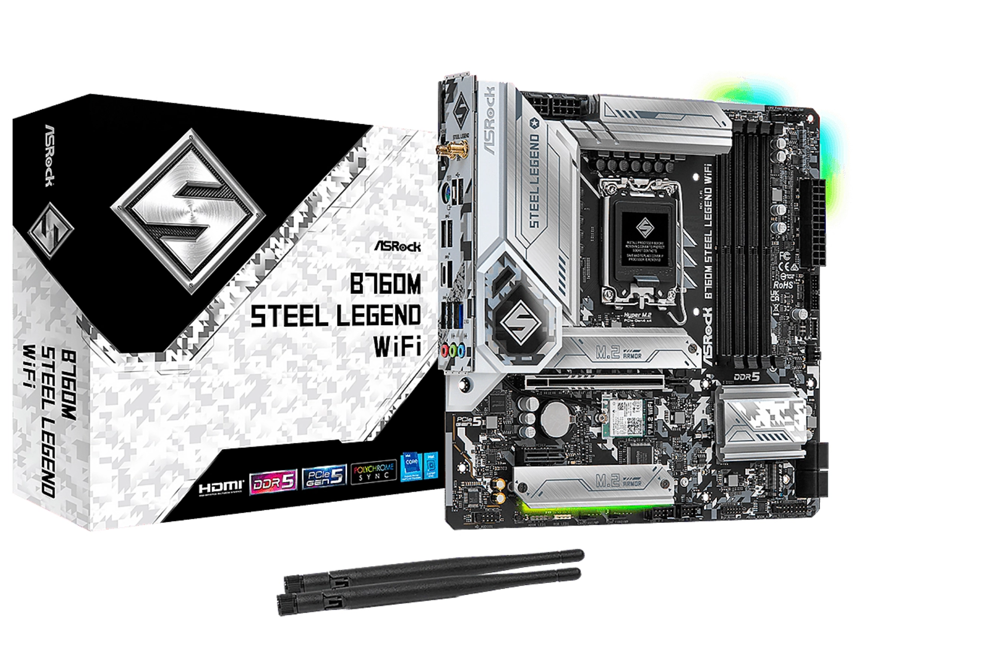 MOTHERBOARD ASROCK B760M STEEL LEGEND 13VA. LGA1700 DDR5 WIFI HDMI DP M.2 15USB PCIE5.0 MATX