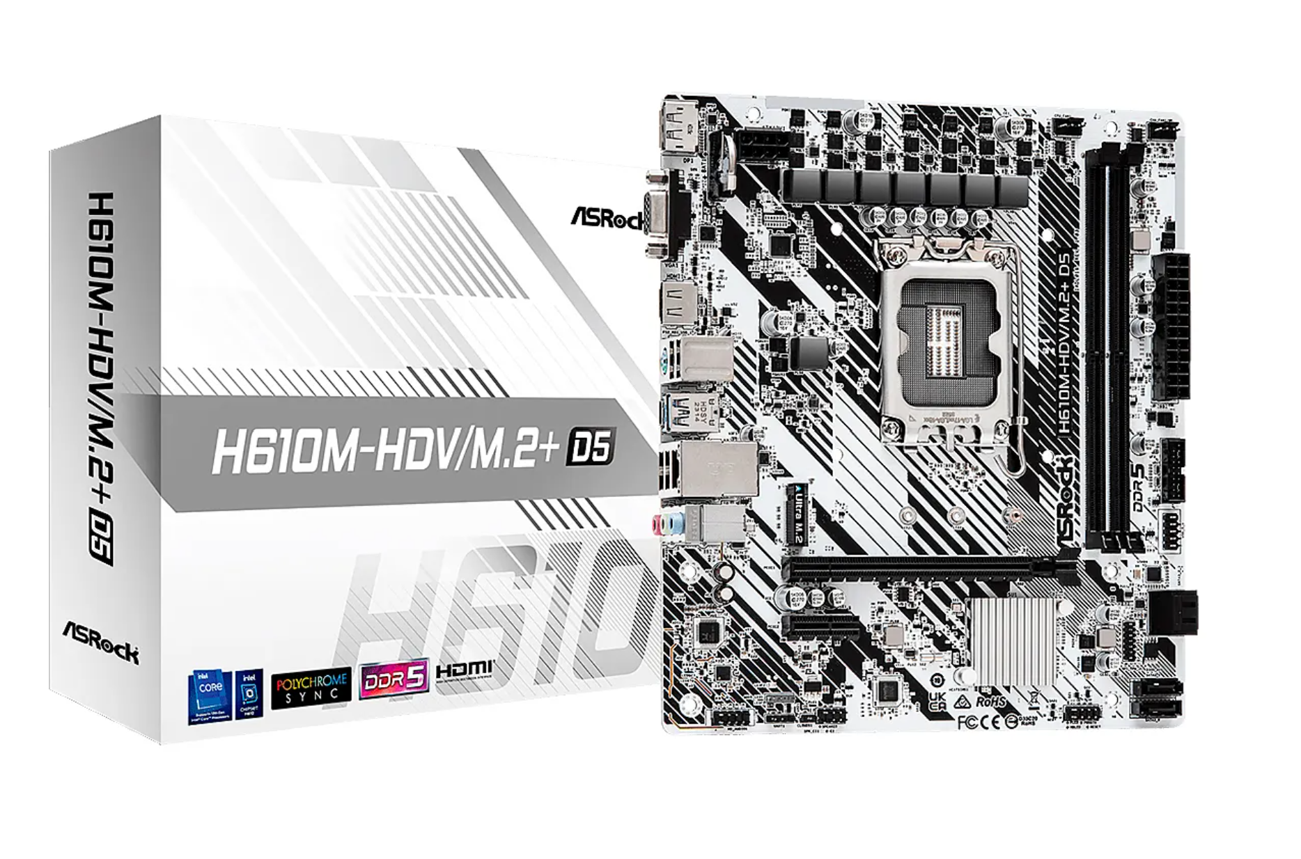 MOTHERBOARD ASROCK H610M-HDV-M.2+ D5 14VA 13VA 12VA. LGA1700 2DDR5 HDMI DP M.2 10USB PCIE MATX