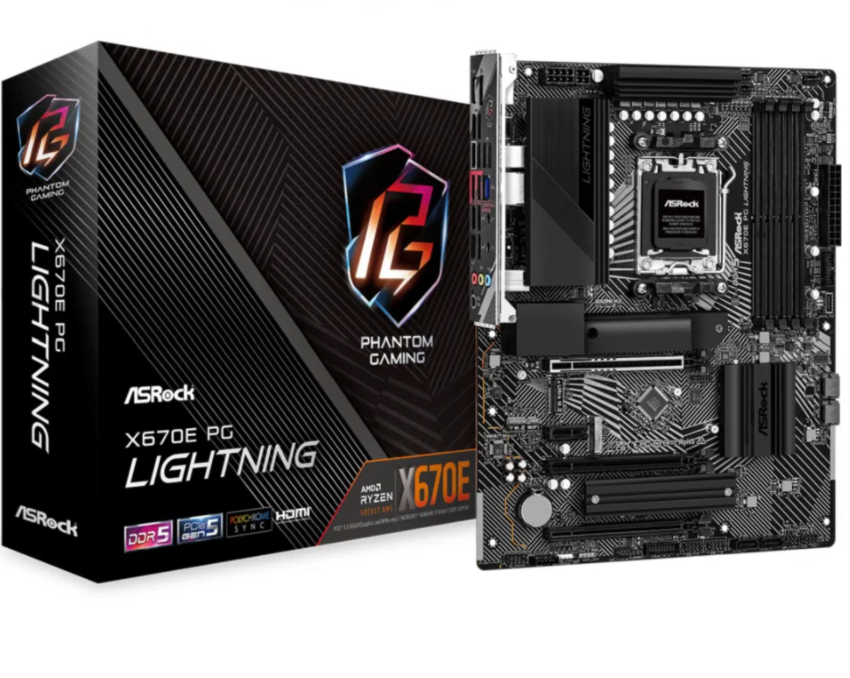 MOTHERBOARD ASROCK X670E PG LIGHTNING AMD5 HDMI-DP 4XDDR5 11USB 4SATA3 PCIE3X16-1X1 M.2 ATX