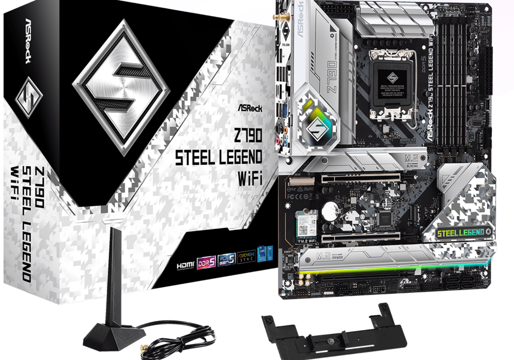 MOTHERBOARD ASROCK Z790 STEEL LEGENG WIFI BT 13VA LGA-1700 4DDR5 HDMI DP 4M.2 9USB3.2 PCIE5.0 ATX