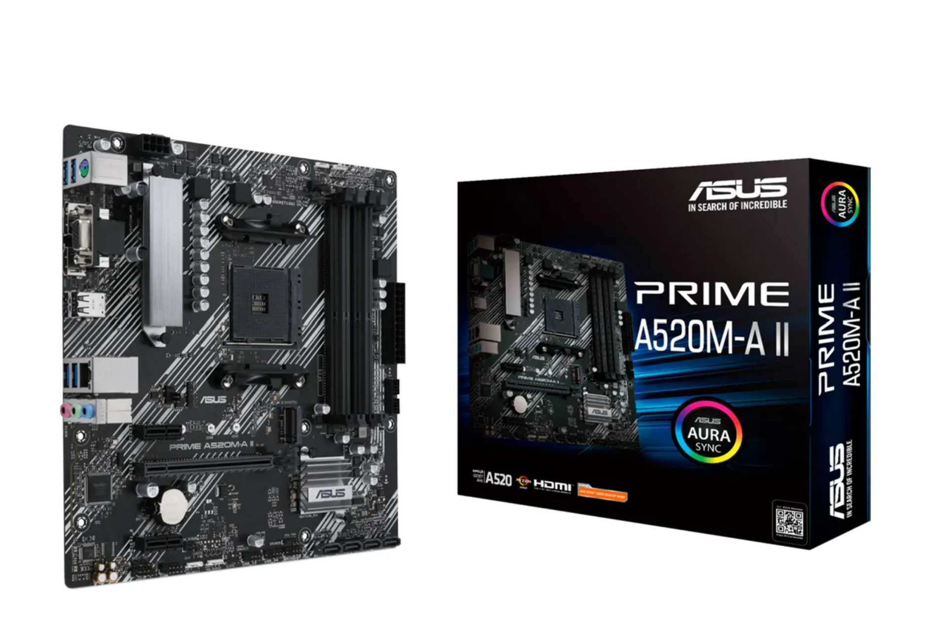 MOTHERBOARD ASUS PRIME A520M-AII CSM RYZEN AM4 4DDR4 D-SUB HDMI DP M.2 USB3.2 4PCIE RGB LIGHTING MIC-ATX