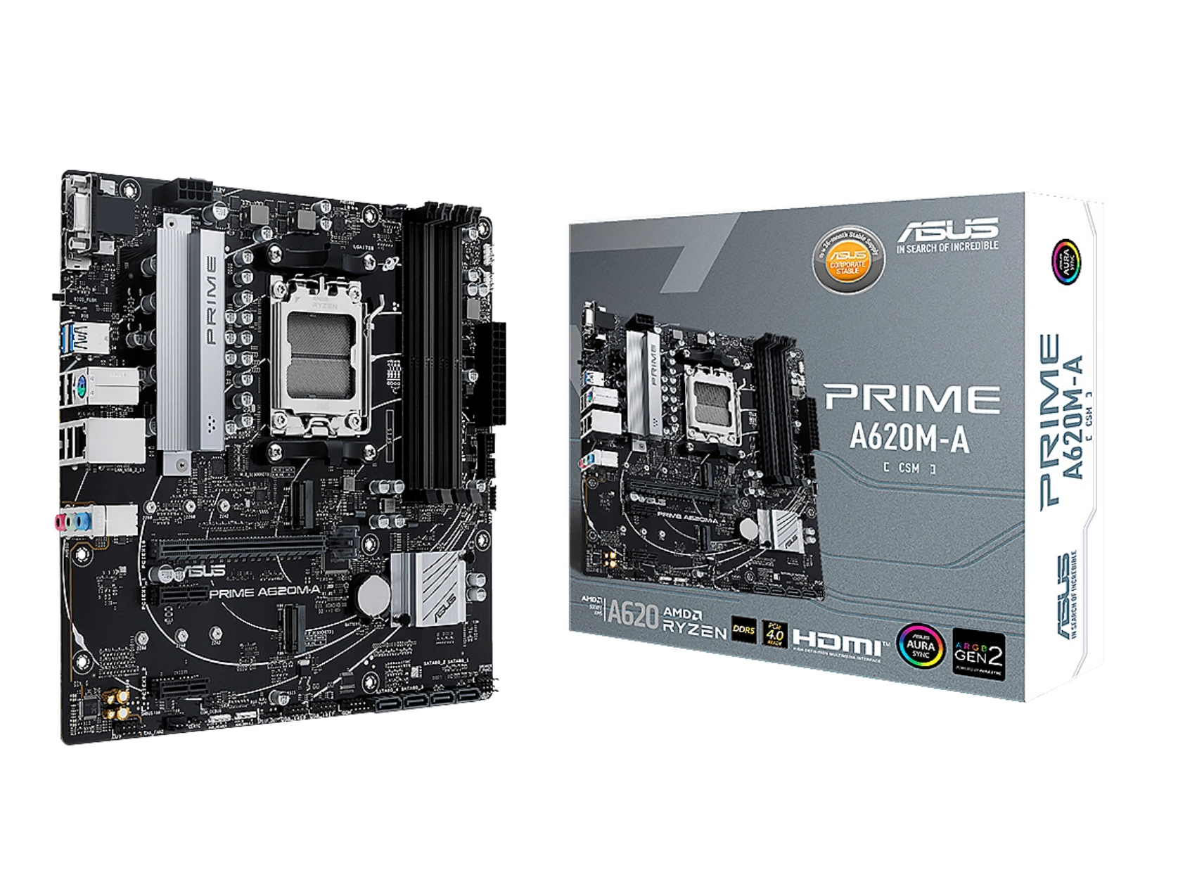 MOTHERBOARD ASUS PRIME A620M-A CSM AMD RYZEN 7000 4DDR5 VGA HDMI DP PCIE4.0 2M.2 USB3.2 MICRO-ATX