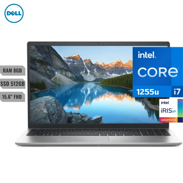 COMPUTADOR PORTATIL DELL INSPIRON 3520 INTEL CORE I7 1255U (12VA) RAM 8GB SSD 512GB 15.6" FHD TECLADO ESPAÑOL, COLOR PLATA