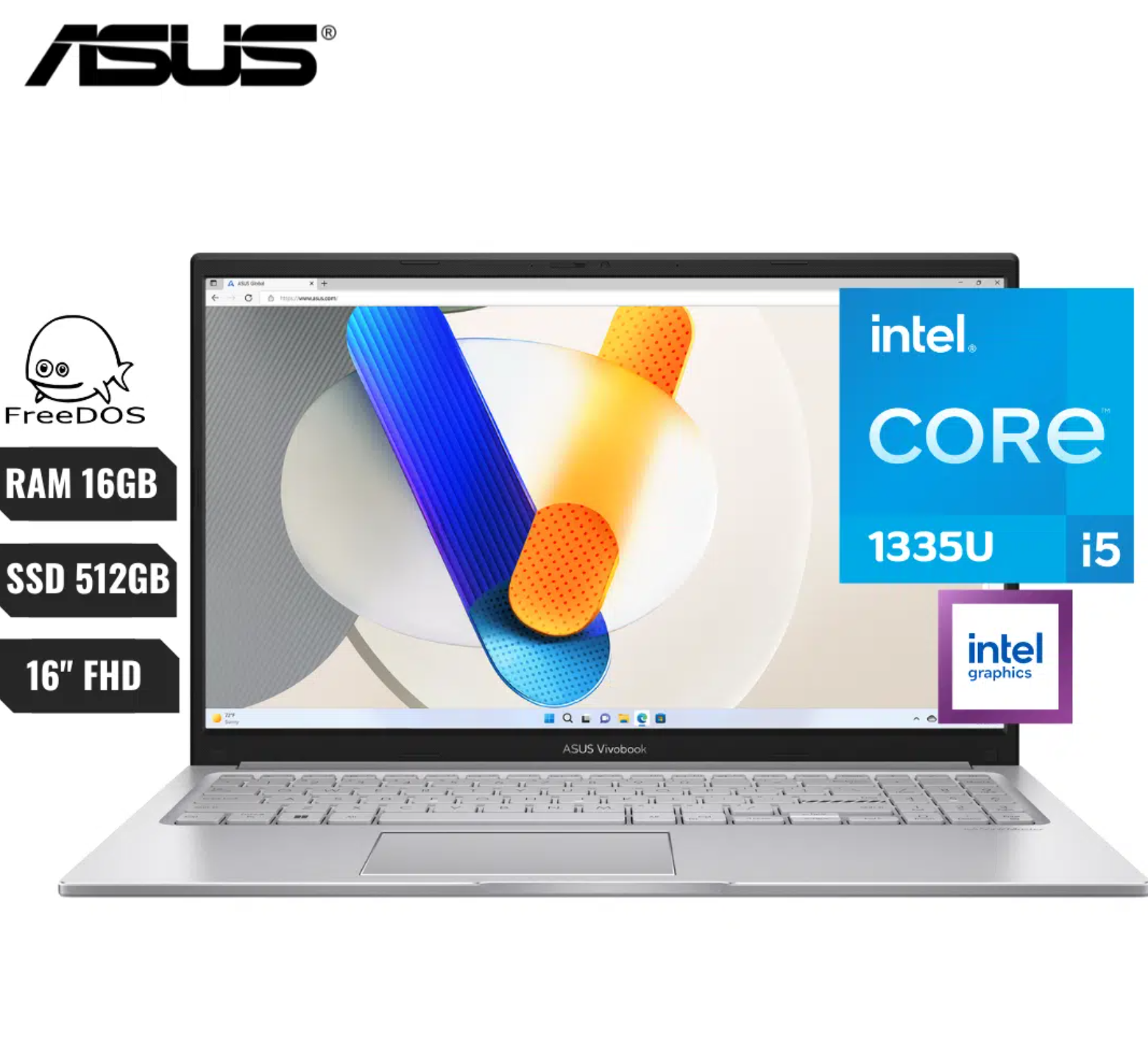 COMPUTADOR PORTATIL ASUS VIVOBOOK X1504VA-NJ515 INTEL CORE I5 1335U (13VA) RAM 16GB DDR4 SSD 512GB PCIE G3 15.6 FHD” WI-FI 6E FREEDOS ESPAÑOL (INCLUYE MOUSE ASUS) SILVER